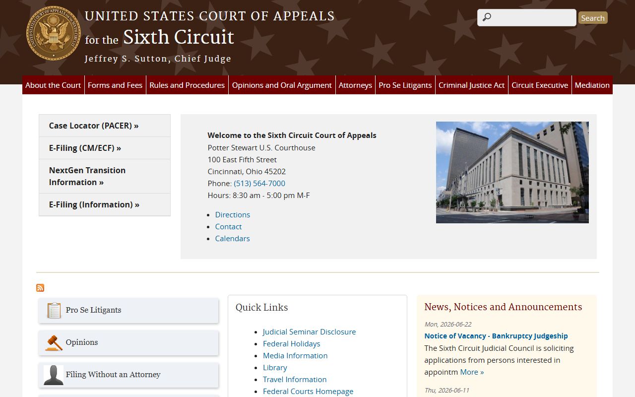 Mason County Circuit Court Clerk records and Sixth Circuit court