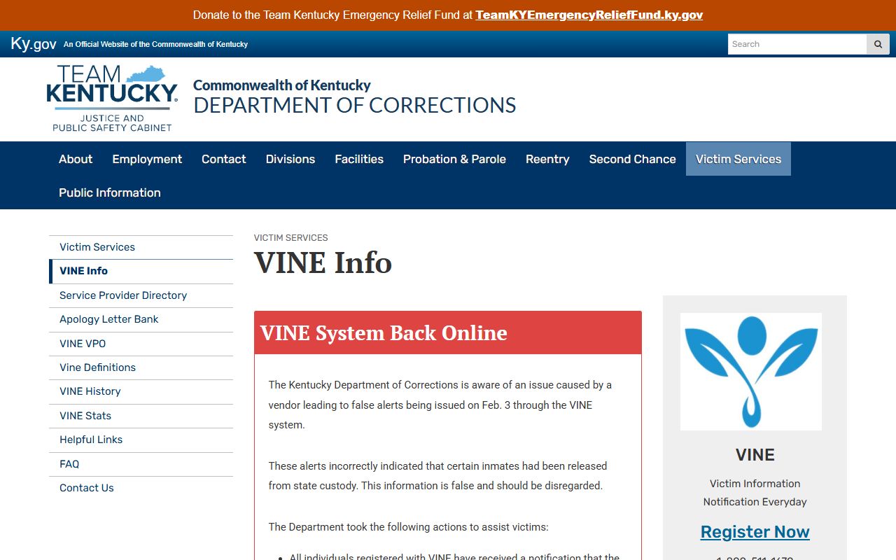 Mason County inmate records and Kentucky Department of Corrections VINE information