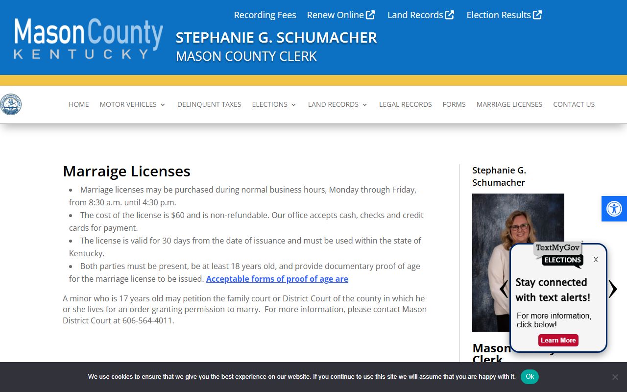 Mason County marriage records license requirements