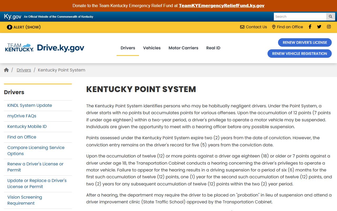Mason County traffic court records and Kentucky driver point system